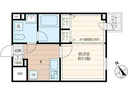 クリオ ラモード新江古田サウンドテラス(1K/1階)の間取り写真
