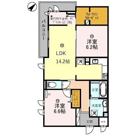 グレースコート豊中北(2LDK/2階)の間取り写真