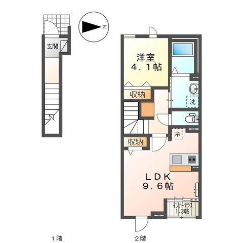 ジェンティーレ(1LDK/2階)の間取り写真