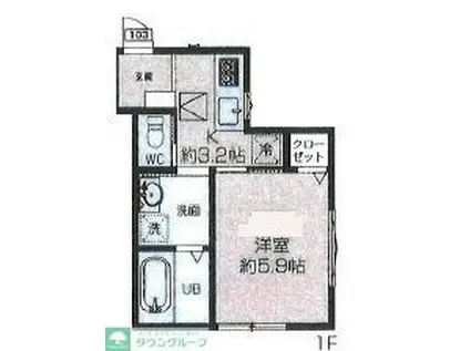 ふじみアプリコットガーデン2(1K/2階)の間取り写真