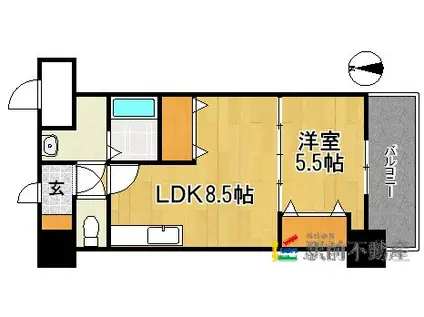 ロイヤル天神東104(1LDK/9階)の間取り写真