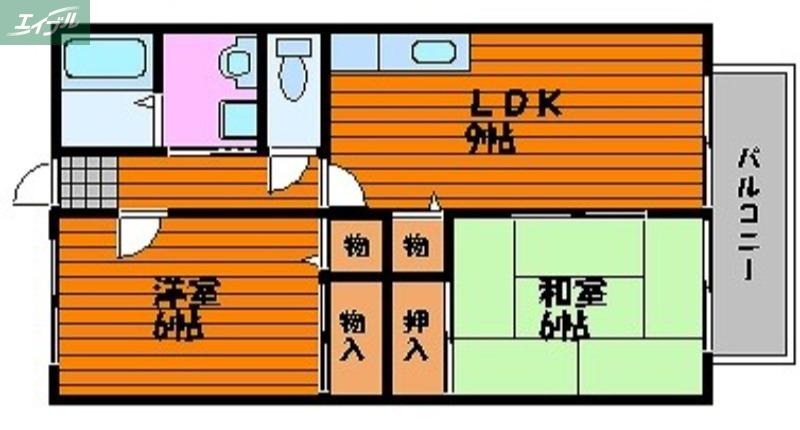 サンビレッジ北長瀬 H棟(2LDK/2階)の間取り写真