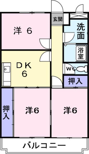 レクリオ谷(3DK/2階)の間取り写真