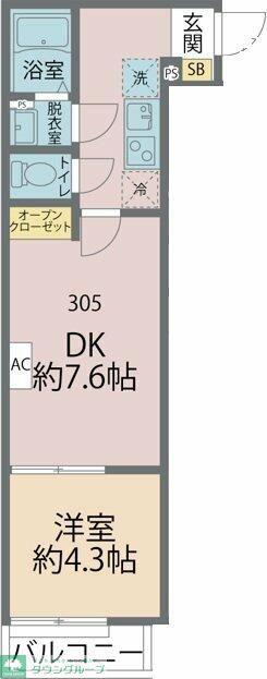 カインドネス所沢青葉台(1DK/3階)の間取り写真