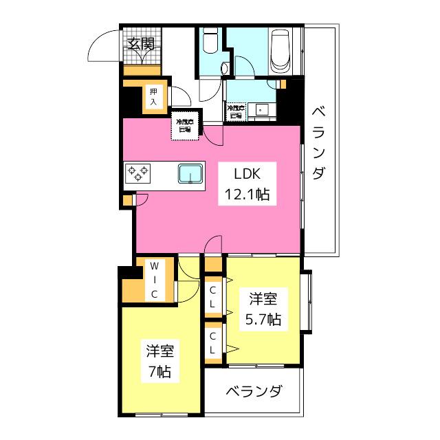 プライマル福岡平尾(2LDK/2階)の間取り写真