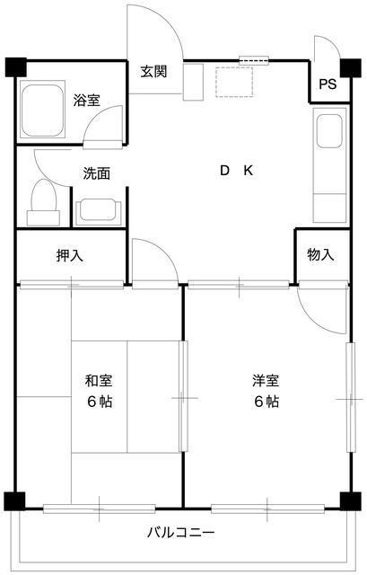 エムアールハイツ(2DK/1階)の間取り写真