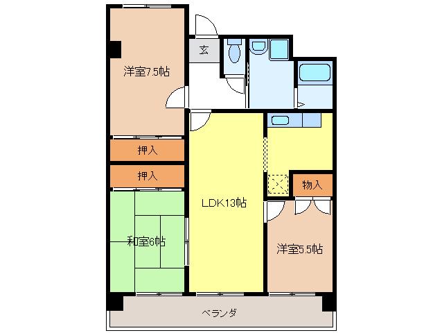 セゾン長良川(3LDK/6階)の間取り写真