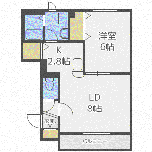 アヴェニュー北大(1LDK/4階)の間取り写真