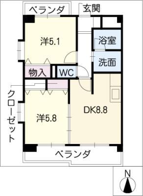 ビバリーヒルズ(2DK/2階)の間取り写真