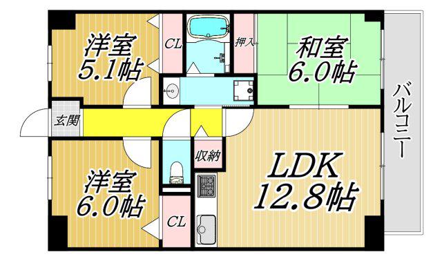 サンリット立花(3LDK/3階)の間取り写真