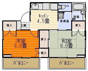 KKハイツ(2K/2階)の間取り写真