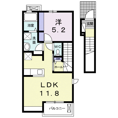 エアリー ヒル原町(1LDK/2階)の間取り写真