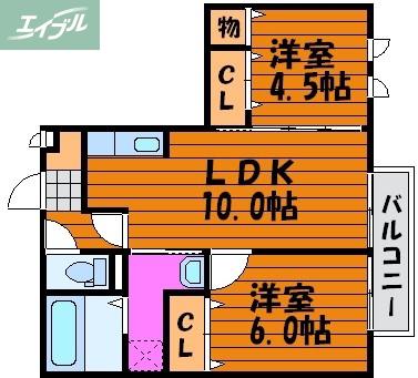 スプリング フィールド B棟(2LDK/2階)の間取り写真