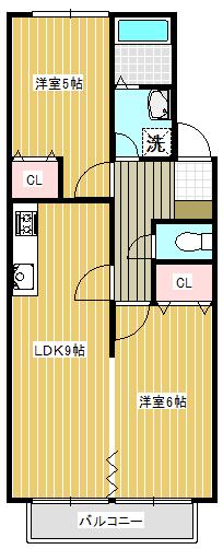 リバーサイド金岡B(2LDK/1階)の間取り写真