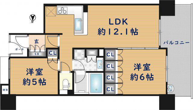 リベール南堀江(2LDK/11階)の間取り写真