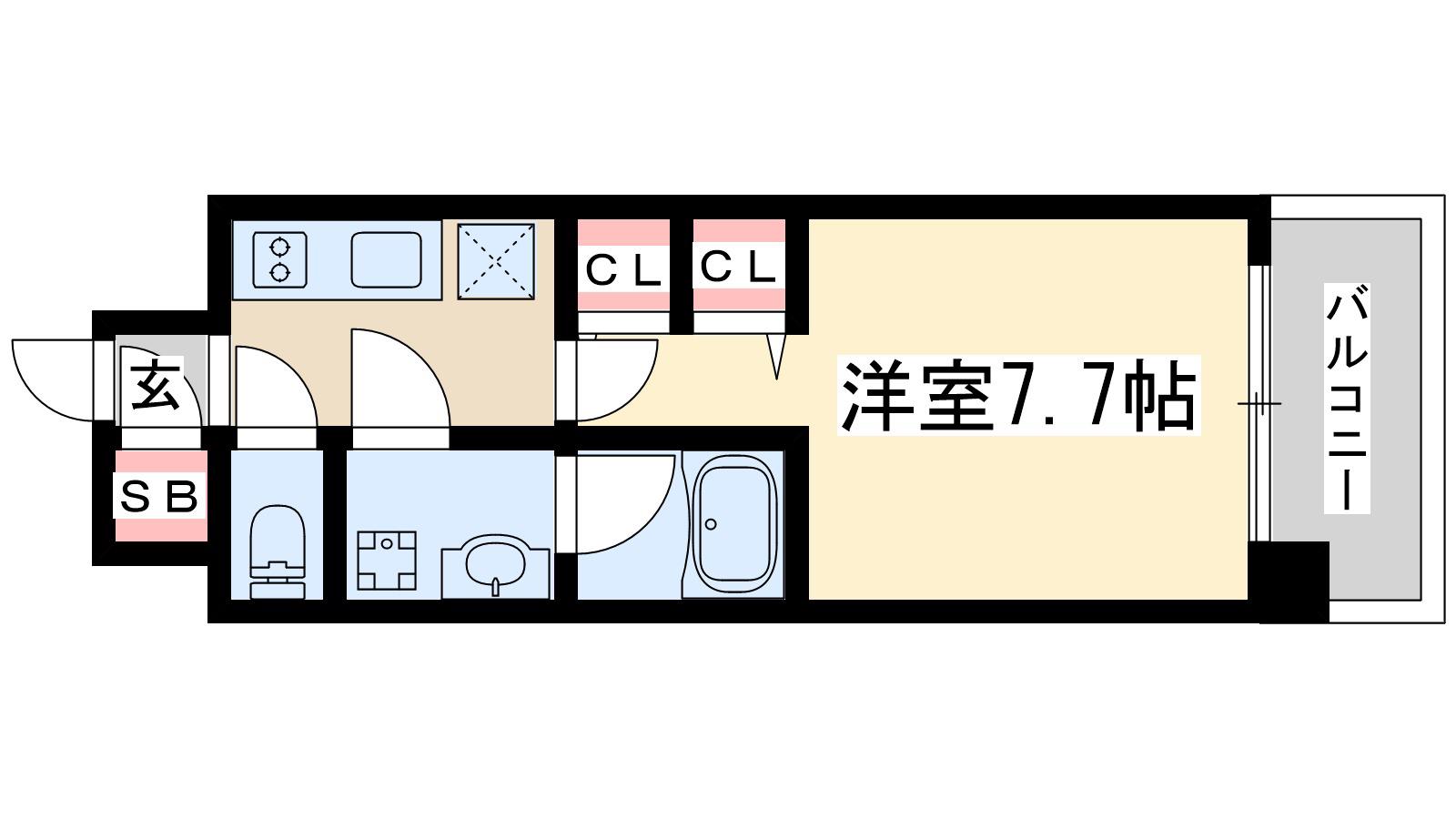 スプランディッド三国Ⅰ(1K/3階)の間取り写真