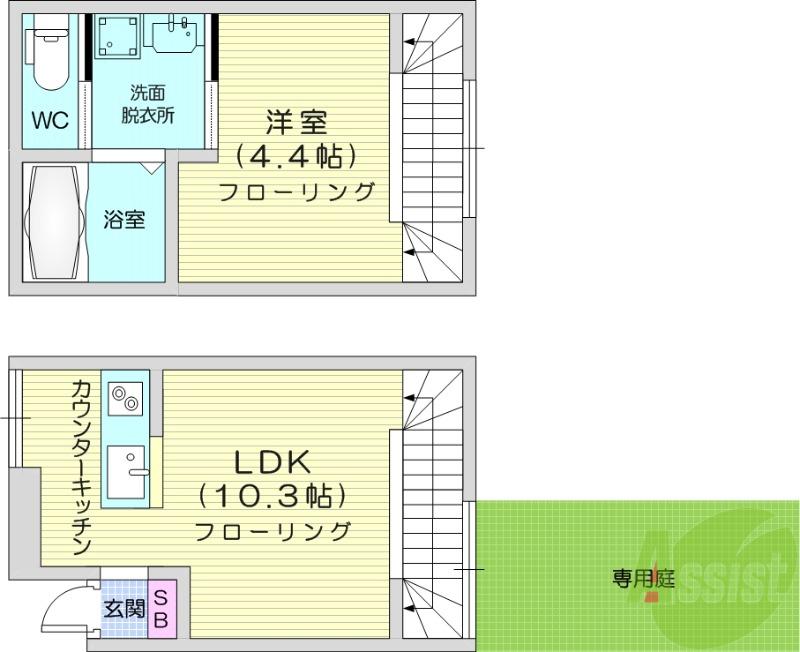 QRESTIA塩釜(1LDK/1階)の間取り写真