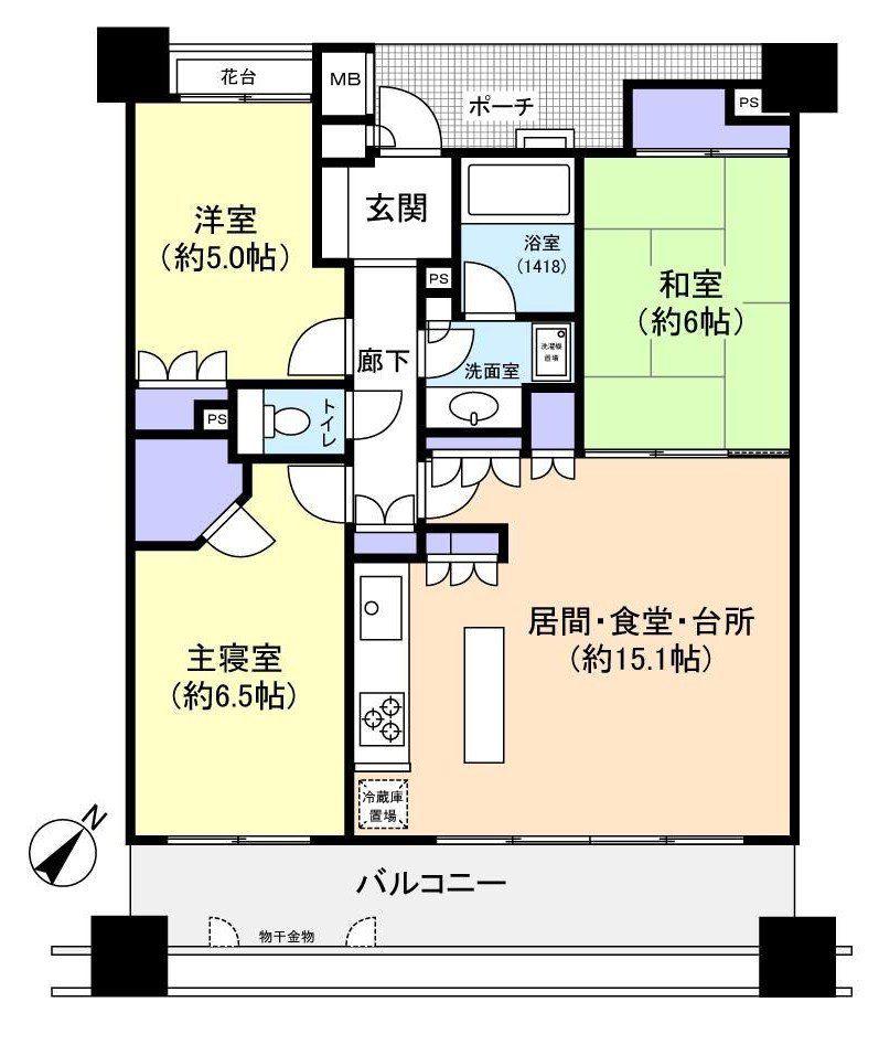己斐本町パークホームズ(3LDK/5階)の間取り写真