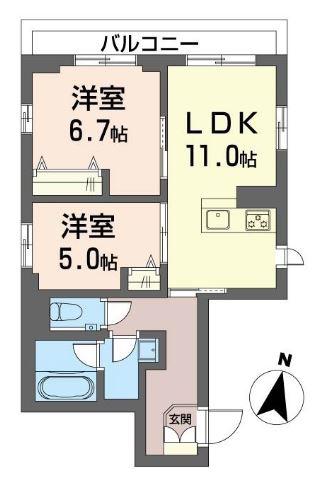 ラルク鎌倉 積水ハウスオートロックシャーメゾン(2LDK/2階)の間取り写真