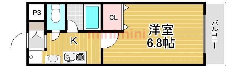ソレイユ東奈良(1K/2階)の間取り写真