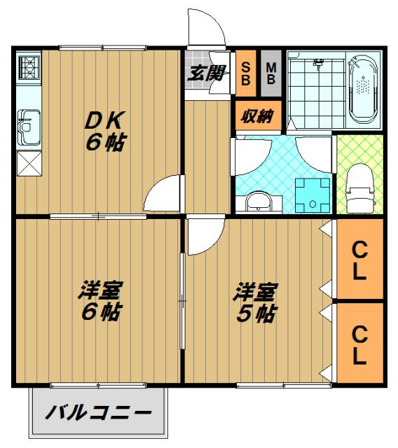 Aスクエア桜木町(2DK/2階)の間取り写真
