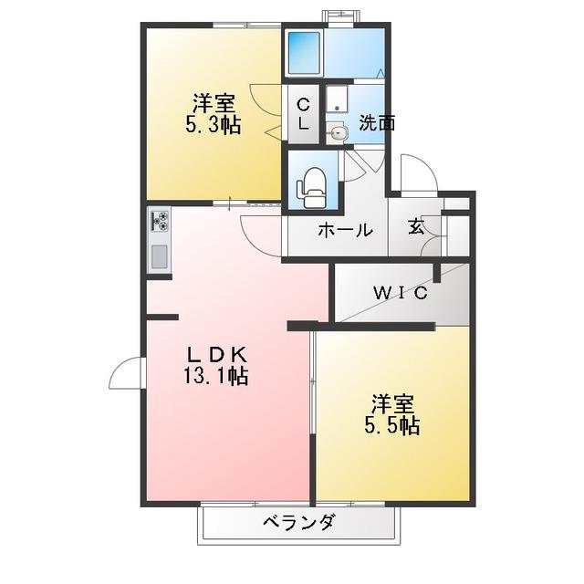 リヴェールK&S(2LDK/1階)の間取り写真