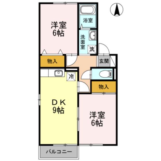 FREEDOM A棟(2DK/2階)の間取り写真