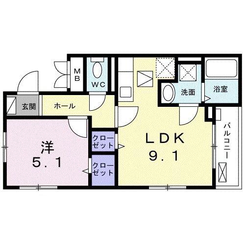 クレイン(1LDK/1階)の間取り写真