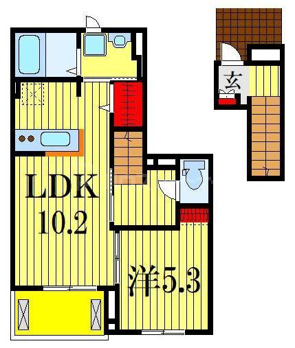 シャイニープレイス(1LDK/2階)の間取り写真