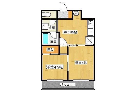 シャトー雪竹(2DK/1階)の間取り写真