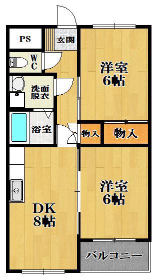 ライクホース・三宅(2DK/2階)の間取り写真