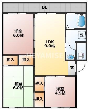 西山ハイツA(3DK/2階)の間取り写真
