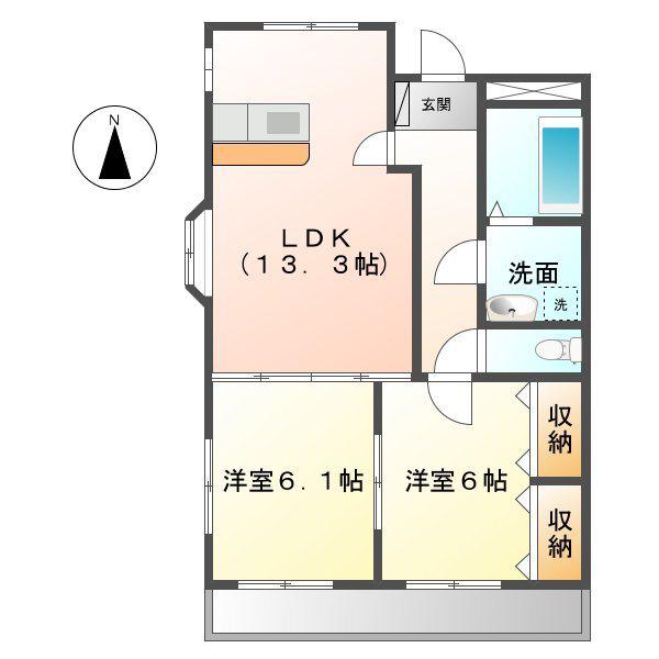サンセール藤(2LDK/3階)の間取り写真