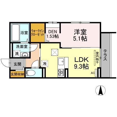D-ROOM GRACA 中町 イースト(1LDK/1階)の間取り写真