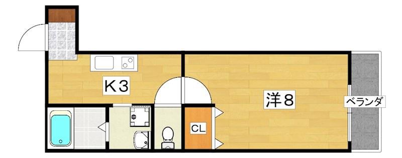 フジパレス萱島信和町I番館(1K/3階)の間取り写真