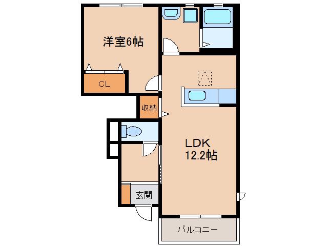 ソレイユ二重堀B棟(1LDK/1階)の間取り写真