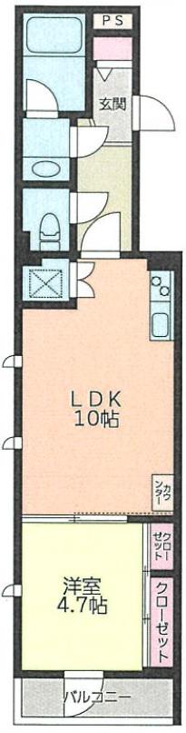 PALCON天王町(1LDK/3階)の間取り写真