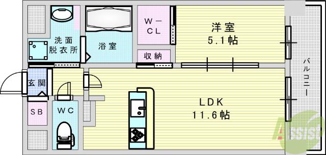 エムズセントラル上新庄(1LDK/5階)の間取り写真