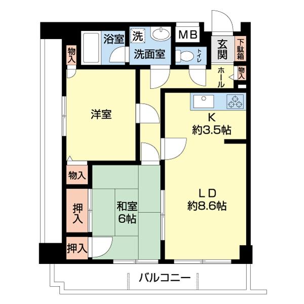 オリエンタル津田沼(2LDK/5階)の間取り写真