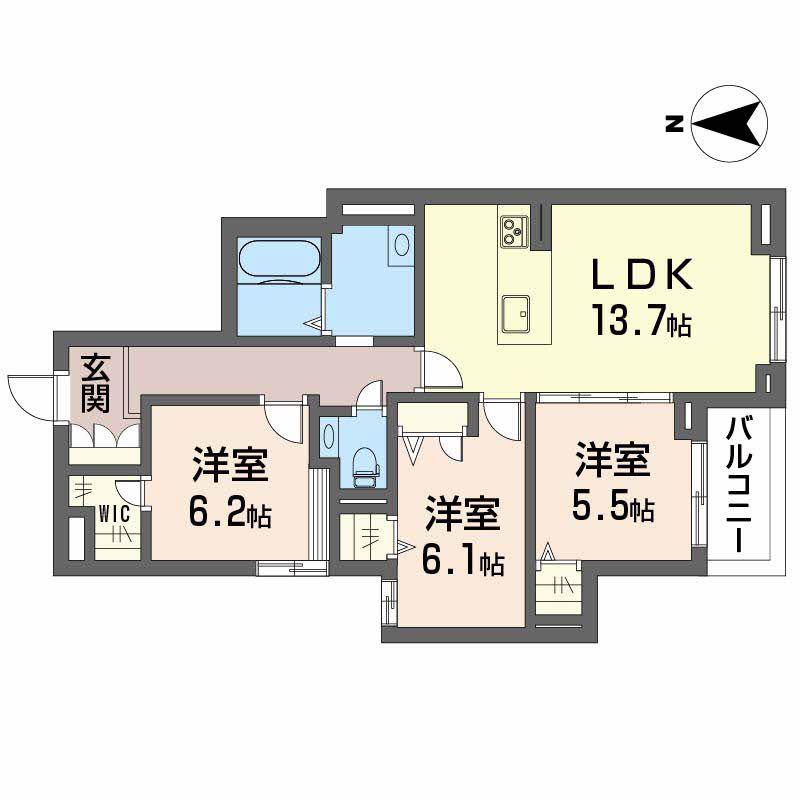 シャーメゾンステージ古川西 B棟(3LDK/1階)の間取り写真