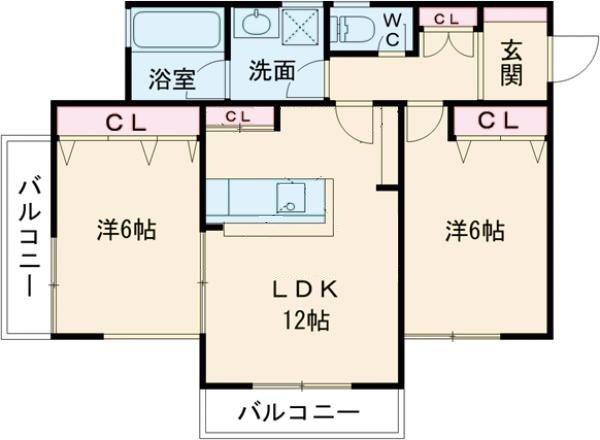 アモール三条大路(2LDK/2階)の間取り写真