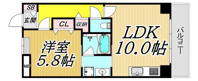 アウローラ武庫之荘(1LDK/6階)の間取り写真