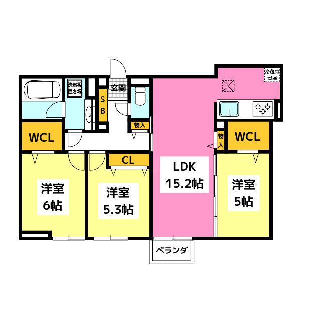 トリシア寺塚(3LDK/1階)の間取り写真