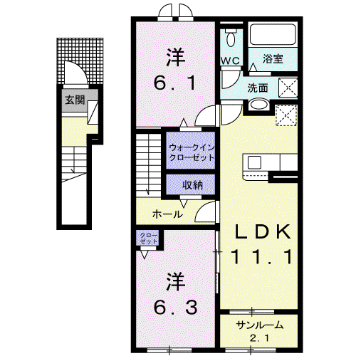 イルクオーレI(2LDK/2階)の間取り写真