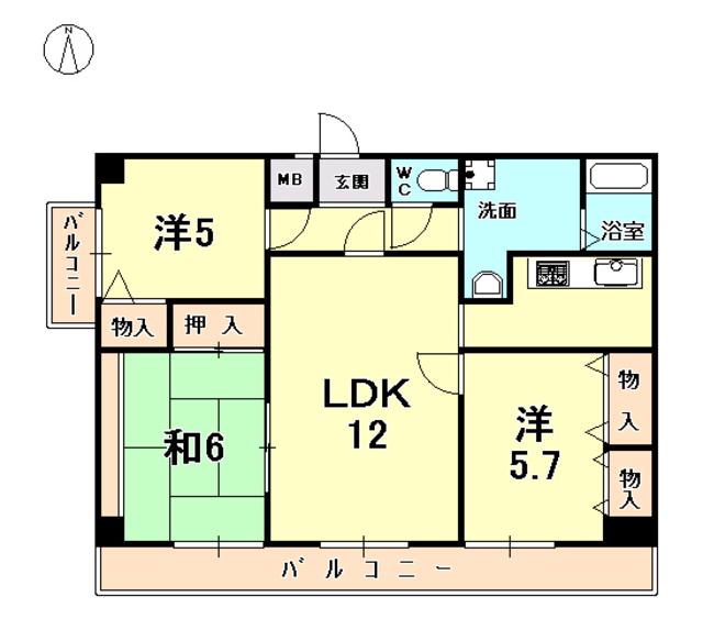 ドムストリアI(3LDK/2階)の間取り写真