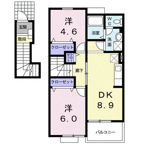 グレイスフルM III(2DK/2階)の間取り写真