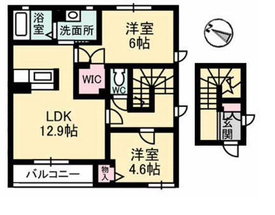 ル・シェモア I(2LDK/2階)の間取り写真