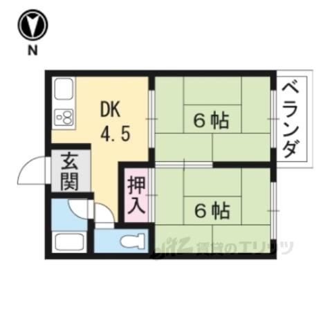 ドミール厨子奥(2DK/2階)の間取り写真
