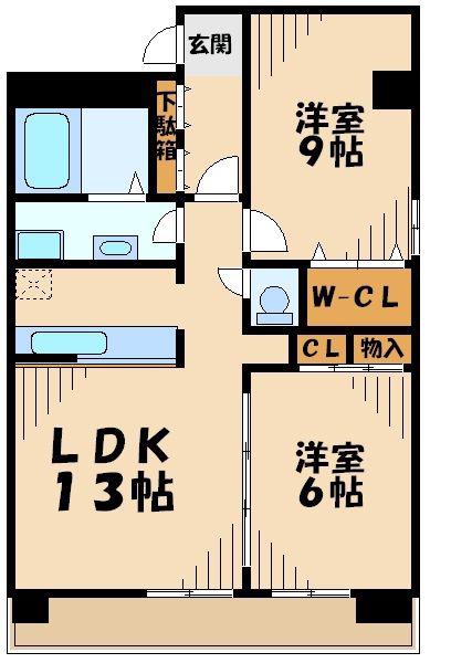 ウィステリアコート(2LDK/4階)の間取り写真