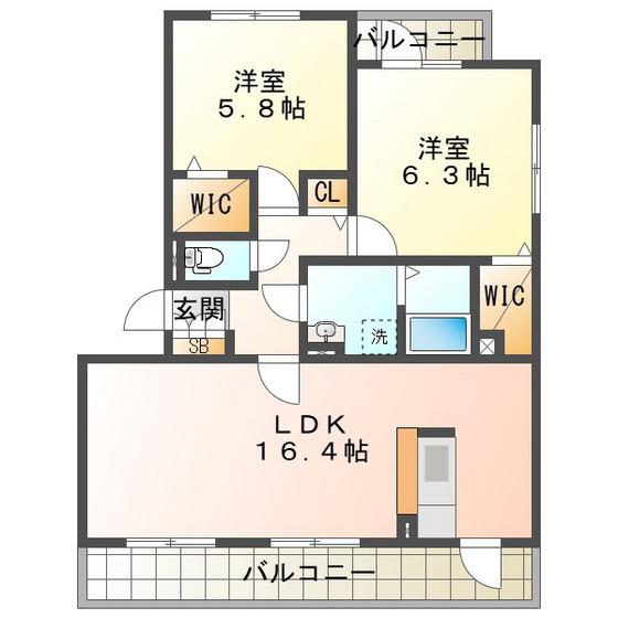 ジャルダン(2LDK/3階)の間取り写真